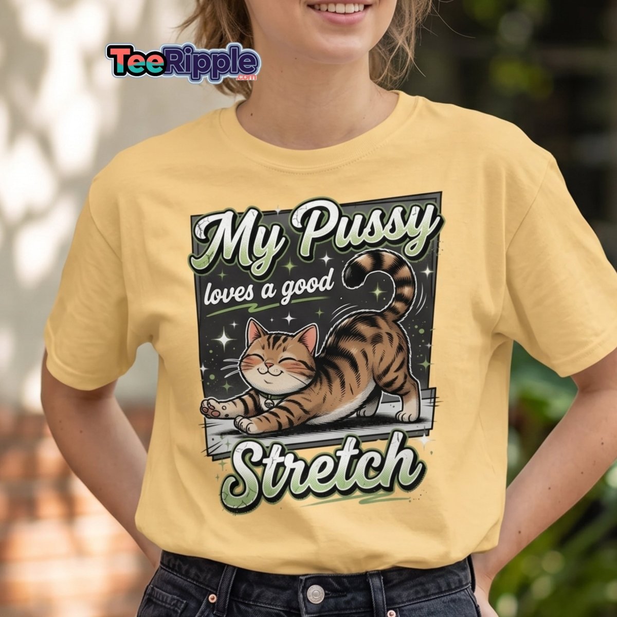My Pussy Loves a Good Stretch Funny Cat T-Shirt - Maroon - TeeRipple
