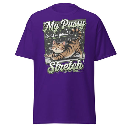 My Pussy Loves a Good Stretch Funny Cat T-Shirt - Purple - TeeRipple
