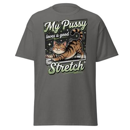 My Pussy Loves a Good Stretch Funny Cat T-Shirt - Charcoal - TeeRipple