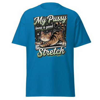 My Pussy Loves a Good Stretch Funny Cat T-Shirt - Sapphire - TeeRipple