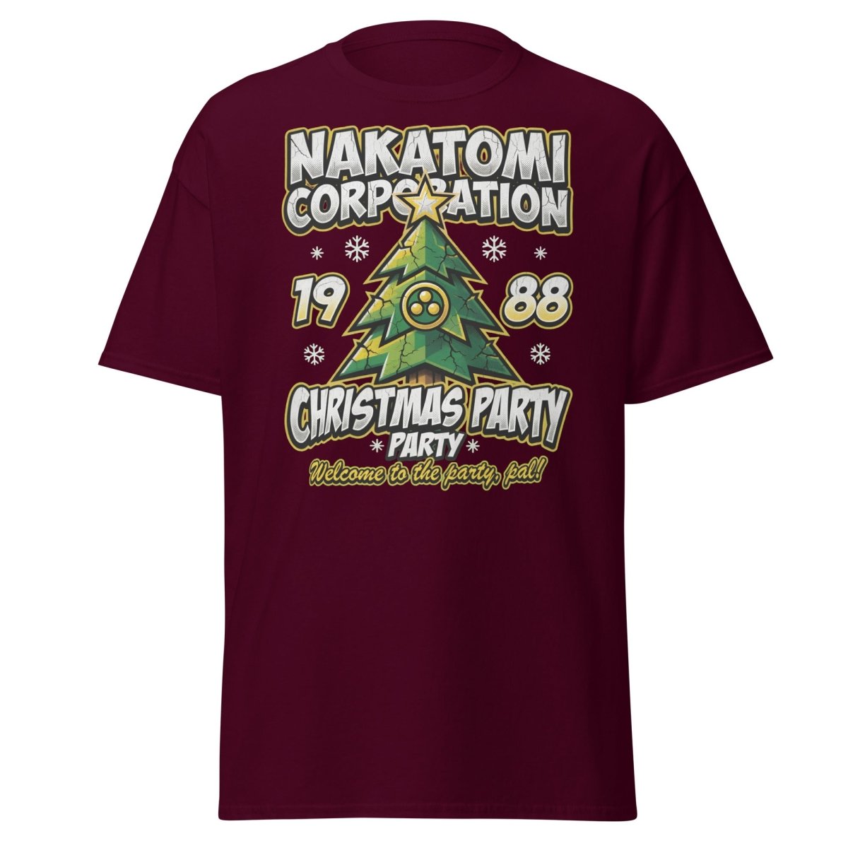 Nakatomi Corporation 1988 Christmas Party Die Hard T-Shirt - Maroon - TeeRipple