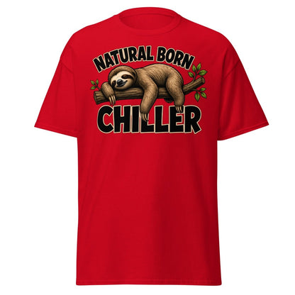 Natural Born Chiller Funny Sloth Tee - Red - TeeRipple