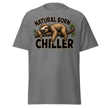 Natural Born Chiller Funny Sloth Tee - Graphite Heather - TeeRipple