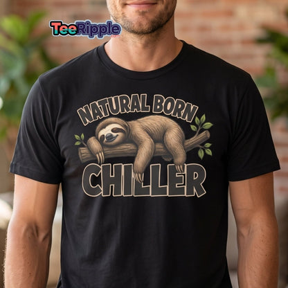 Natural Born Chiller Funny Sloth Tee - Maroon - TeeRipple