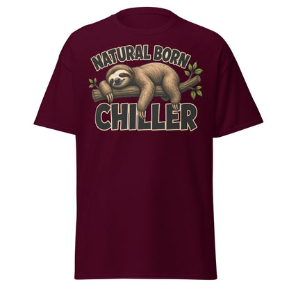 Natural Born Chiller Funny Sloth Tee - Maroon - TeeRipple