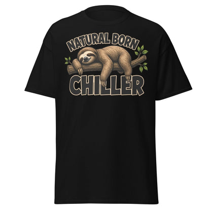 Natural Born Chiller Funny Sloth Tee - Black - TeeRipple