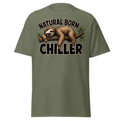 Natural Born Chiller Funny Sloth Tee - Military Green - TeeRipple