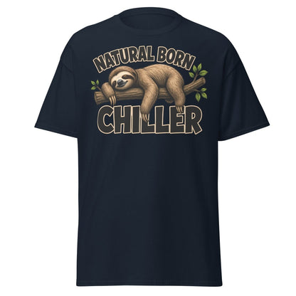Natural Born Chiller Funny Sloth Tee - Navy - TeeRipple
