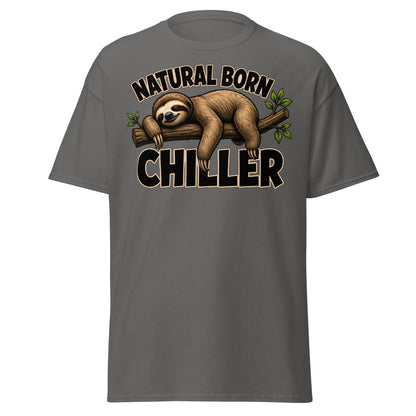 Natural Born Chiller Funny Sloth Tee - Charcoal - TeeRipple