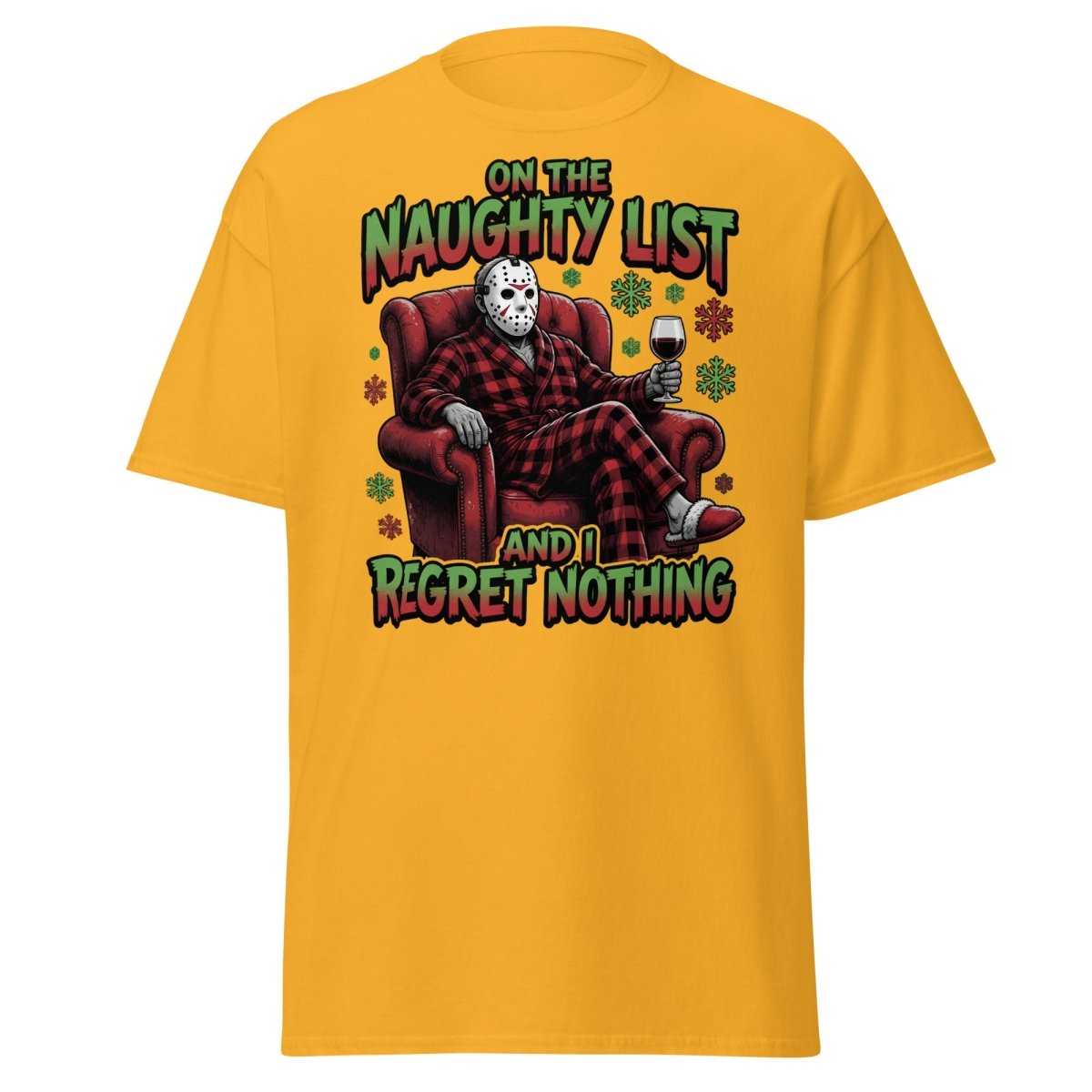 Naughty List Jason Voorhees T-Shirt - Funny Christmas Tee - Gold - TeeRipple