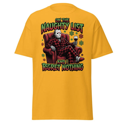 Naughty List Jason Voorhees T-Shirt - Funny Christmas Tee - Gold - TeeRipple