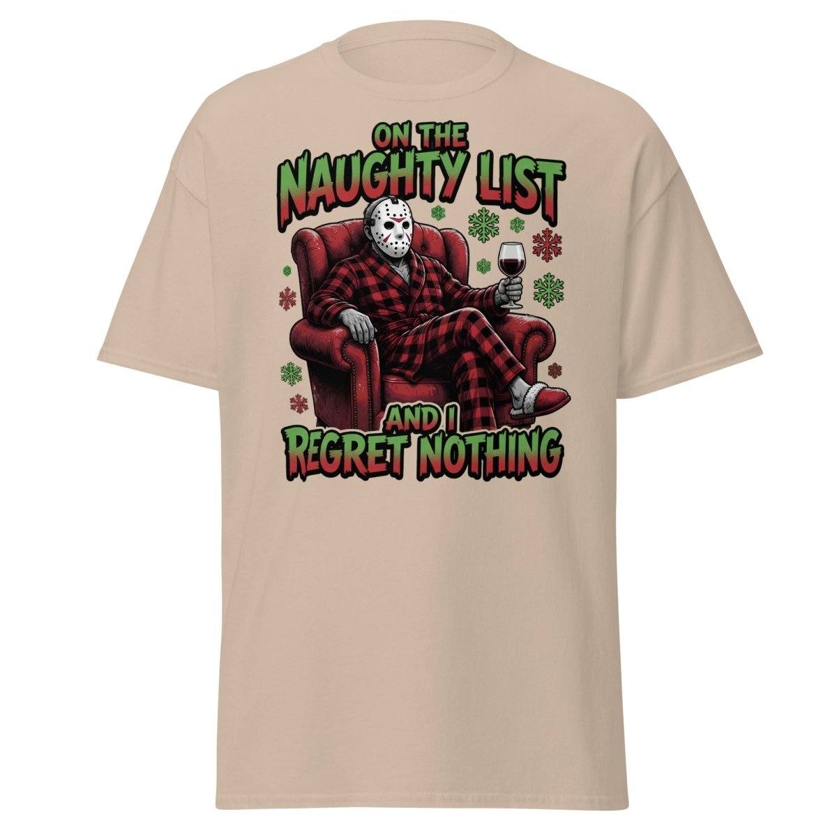 Naughty List Jason Voorhees T-Shirt - Funny Christmas Tee - Sand - TeeRipple