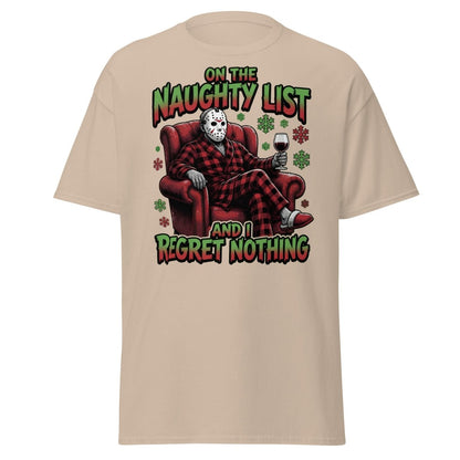 Naughty List Jason Voorhees T-Shirt - Funny Christmas Tee - Sand - TeeRipple