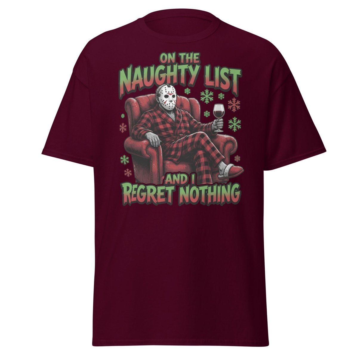 Naughty List Jason Voorhees T-Shirt - Funny Christmas Tee - Maroon - TeeRipple