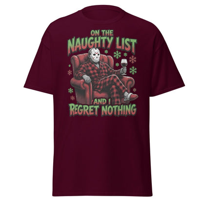 Naughty List Jason Voorhees T-Shirt - Funny Christmas Tee - Maroon - TeeRipple