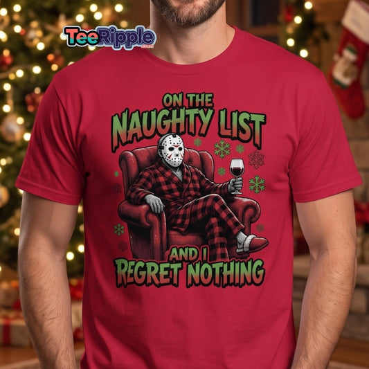 Naughty List Jason Voorhees T-Shirt - Funny Christmas Tee - Maroon - TeeRipple
