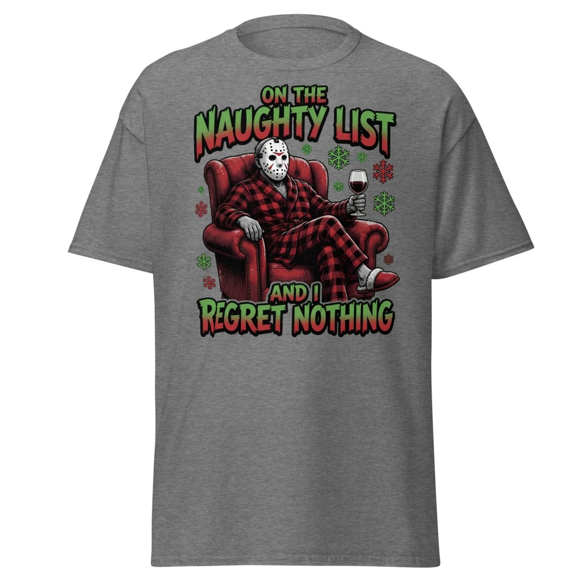 Naughty List Jason Voorhees T-Shirt - Funny Christmas Tee - Graphite Heather - TeeRipple