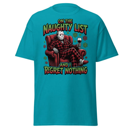 Naughty List Jason Voorhees T-Shirt - Funny Christmas Tee - Tropical Blue - TeeRipple