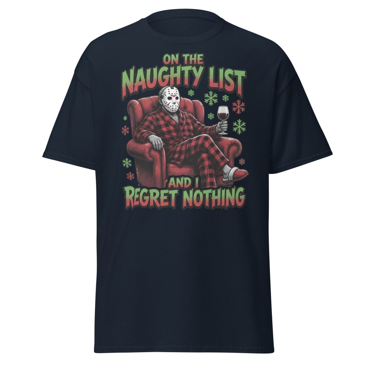 Naughty List Jason Voorhees T-Shirt - Funny Christmas Tee - Navy - TeeRipple