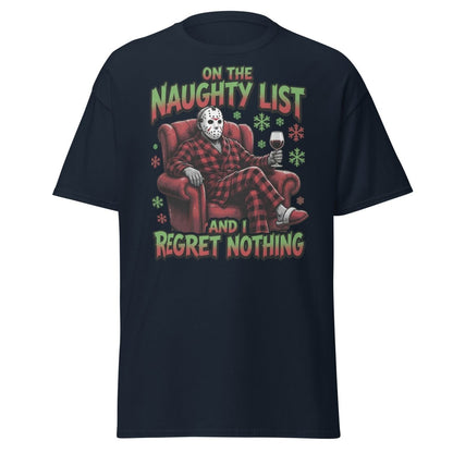 Naughty List Jason Voorhees T-Shirt - Funny Christmas Tee - Navy - TeeRipple