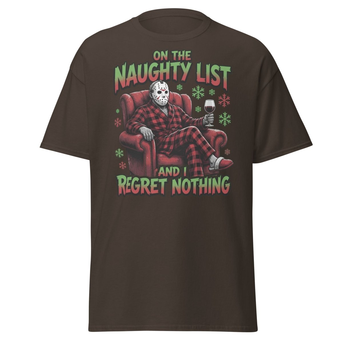 Naughty List Jason Voorhees T-Shirt - Funny Christmas Tee - Dark Chocolate - TeeRipple
