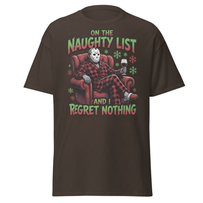 Naughty List Jason Voorhees T-Shirt - Funny Christmas Tee - Dark Chocolate - TeeRipple