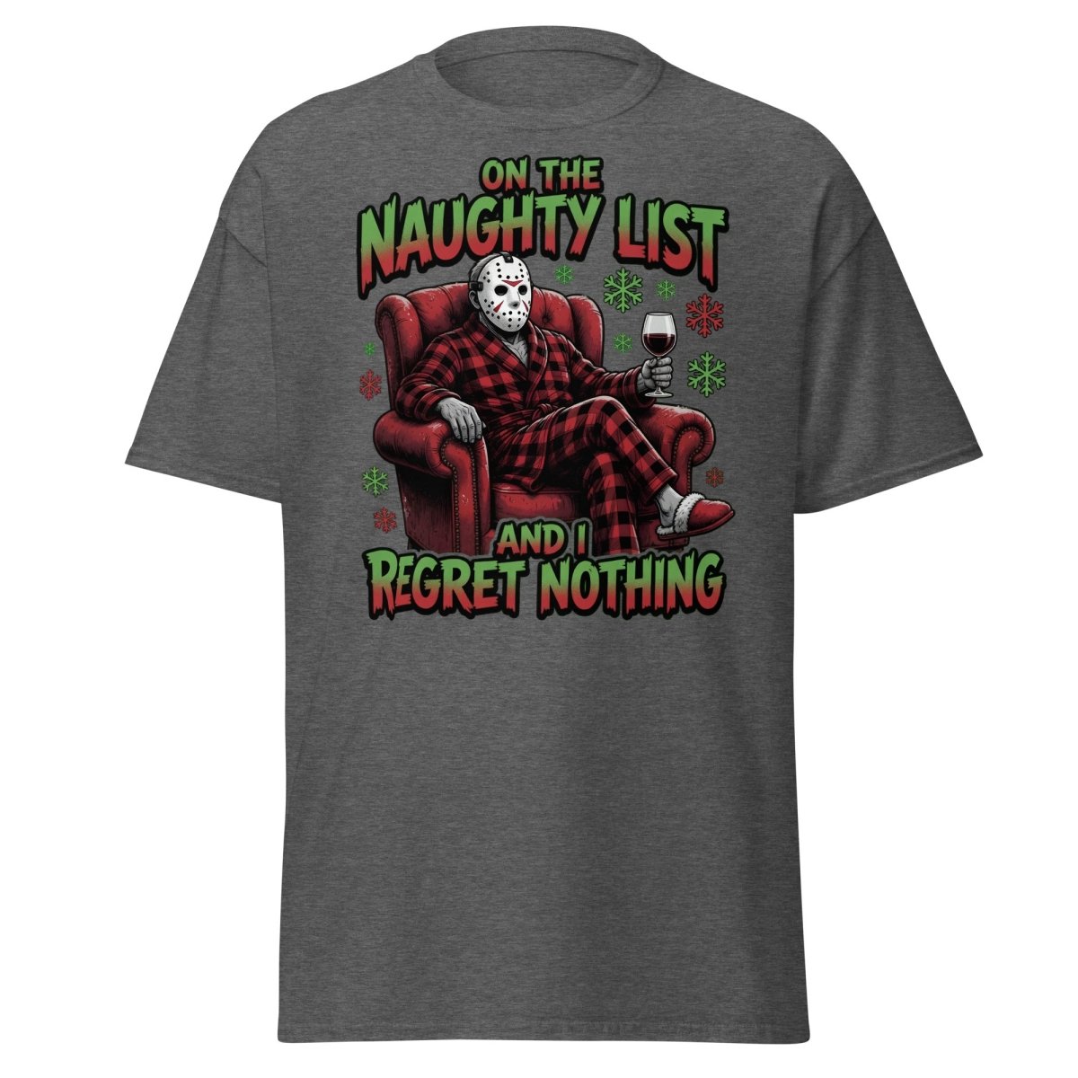 Naughty List Jason Voorhees T-Shirt - Funny Christmas Tee - Dark Heather - TeeRipple