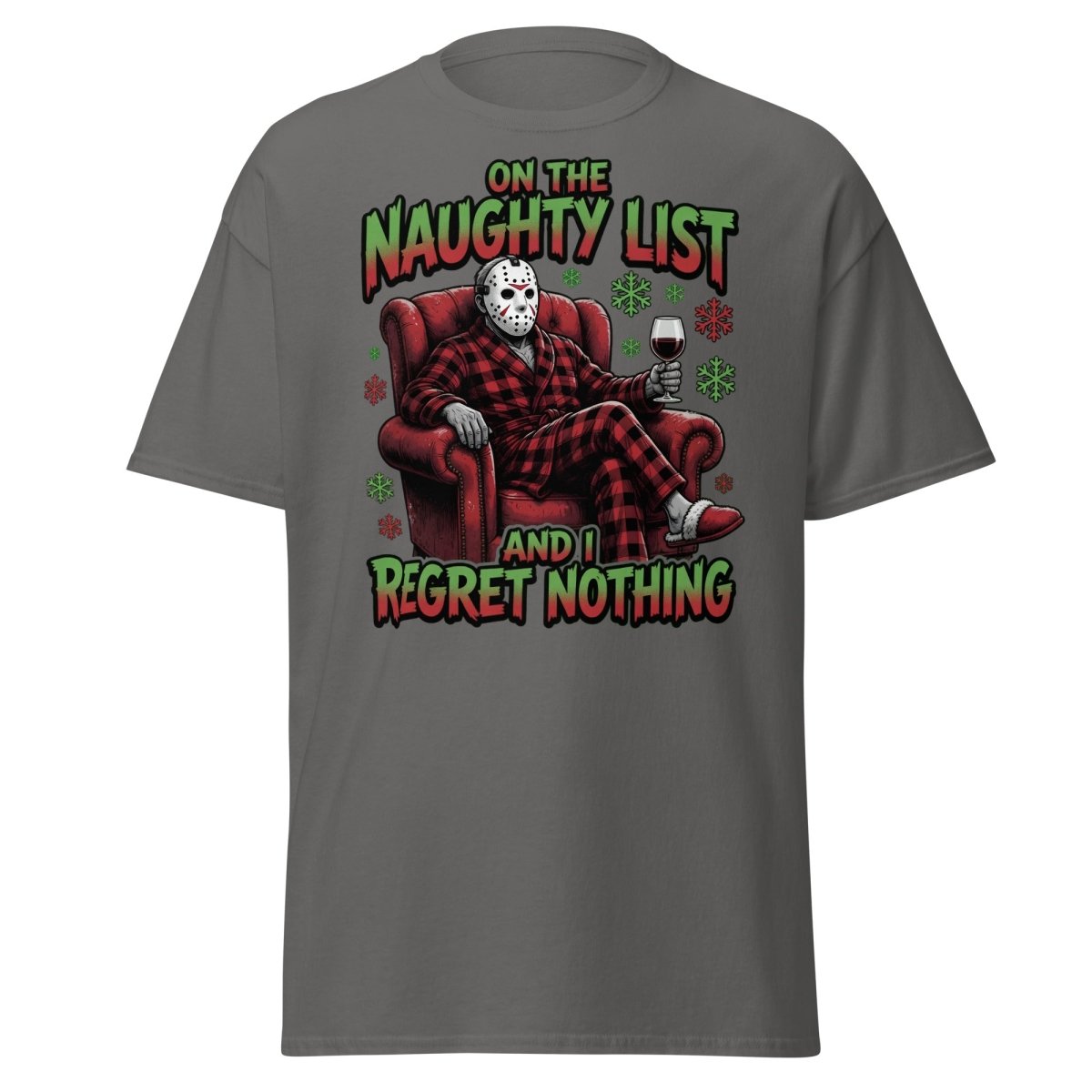 Naughty List Jason Voorhees T-Shirt - Funny Christmas Tee - Charcoal - TeeRipple