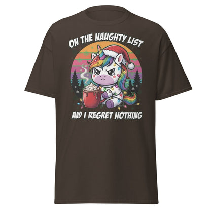 Naughty List Unicorn Christmas T-Shirt - Dark Chocolate - TeeRipple
