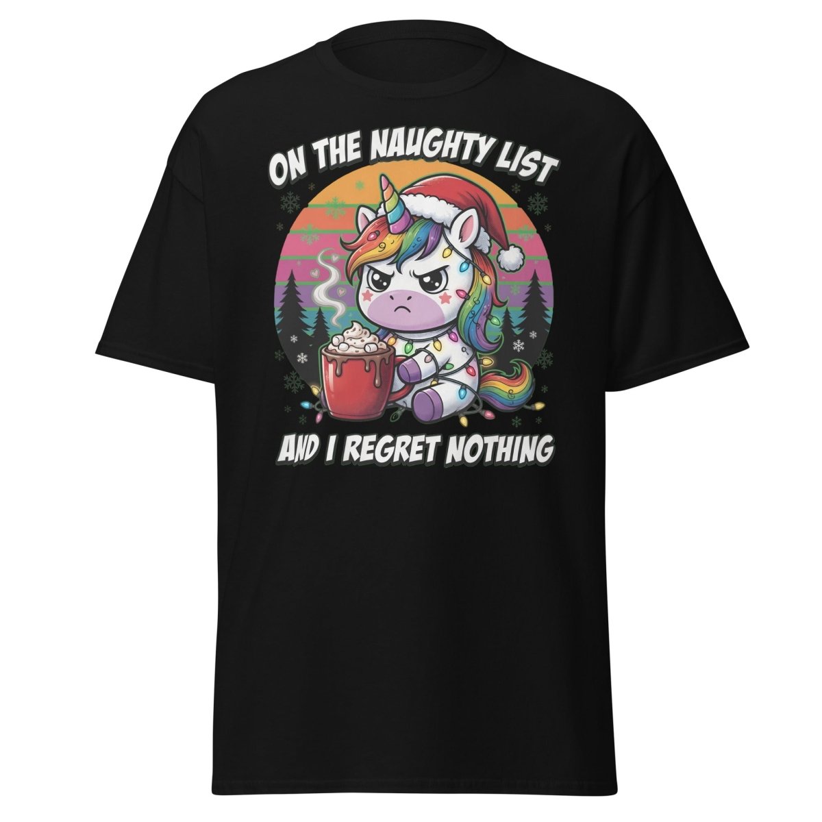 Naughty List Unicorn Christmas T-Shirt - Black - TeeRipple