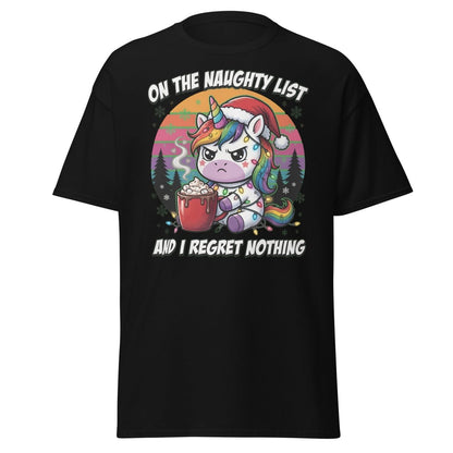 Naughty List Unicorn Christmas T-Shirt - Black - TeeRipple