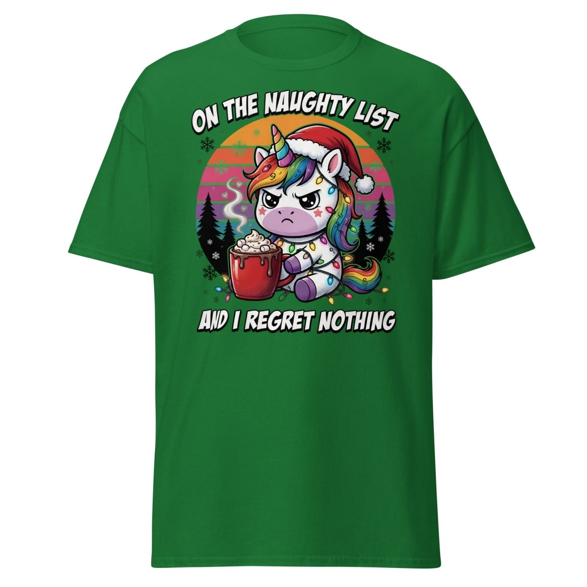 Naughty List Unicorn Christmas T-Shirt - Turf Green - TeeRipple