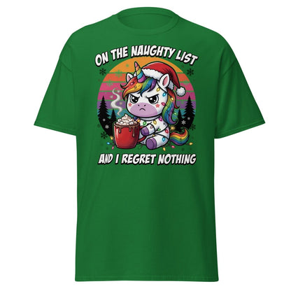 Naughty List Unicorn Christmas T-Shirt - Turf Green - TeeRipple