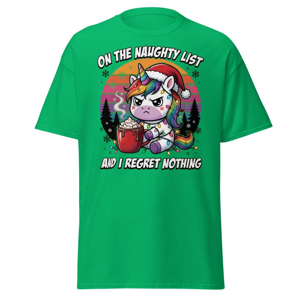 Naughty List Unicorn Christmas T-Shirt - Irish Green - TeeRipple