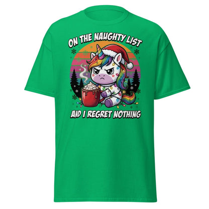 Naughty List Unicorn Christmas T-Shirt - Irish Green - TeeRipple