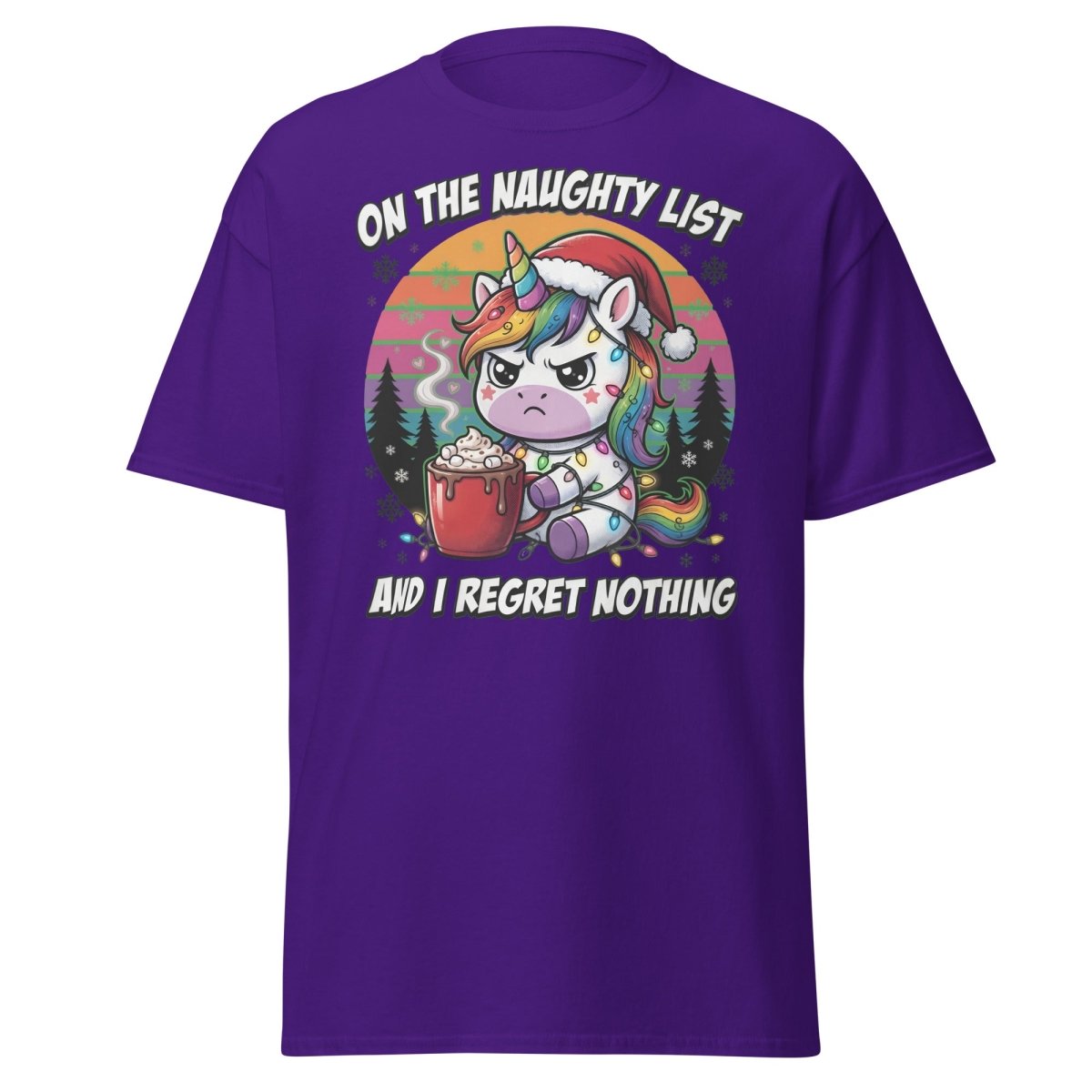 Naughty List Unicorn Christmas T-Shirt - Purple - TeeRipple