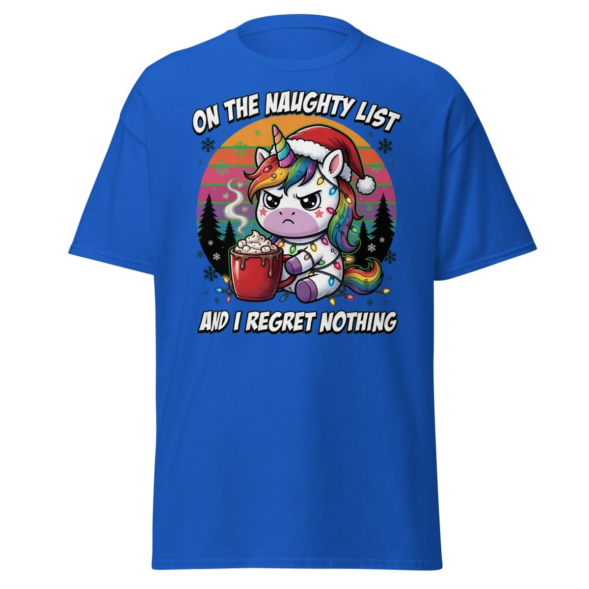 Naughty List Unicorn Christmas T-Shirt - Royal - TeeRipple