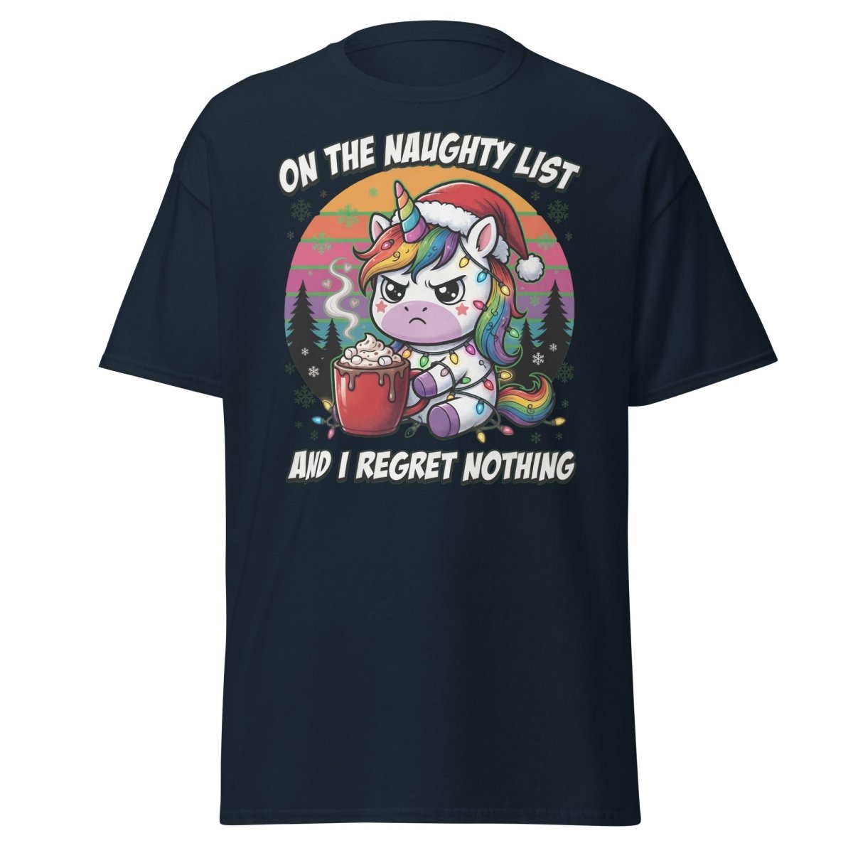 Naughty List Unicorn Christmas T-Shirt - Navy - TeeRipple