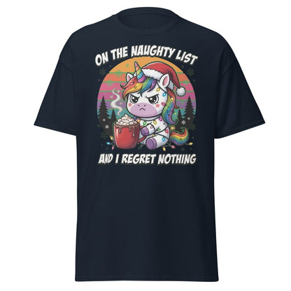 Naughty List Unicorn Christmas T-Shirt - Navy - TeeRipple