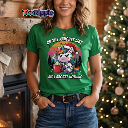 Naughty List Unicorn Christmas T-Shirt - Maroon - TeeRipple