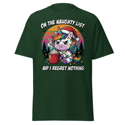Naughty List Unicorn Christmas T-Shirt - Forest Green - TeeRipple