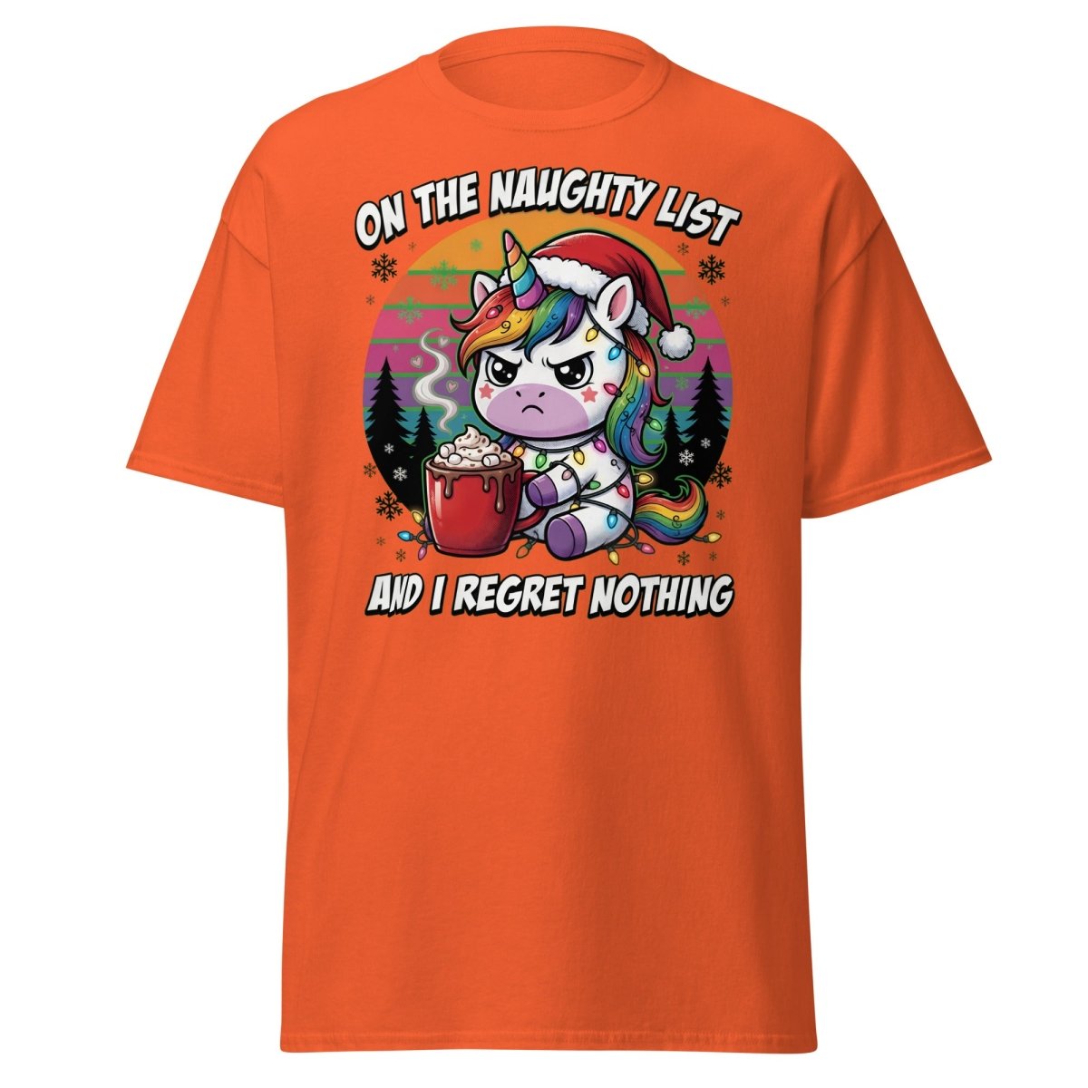 Naughty List Unicorn Christmas T-Shirt - Orange - TeeRipple