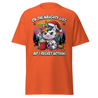 Naughty List Unicorn Christmas T-Shirt - Orange - TeeRipple