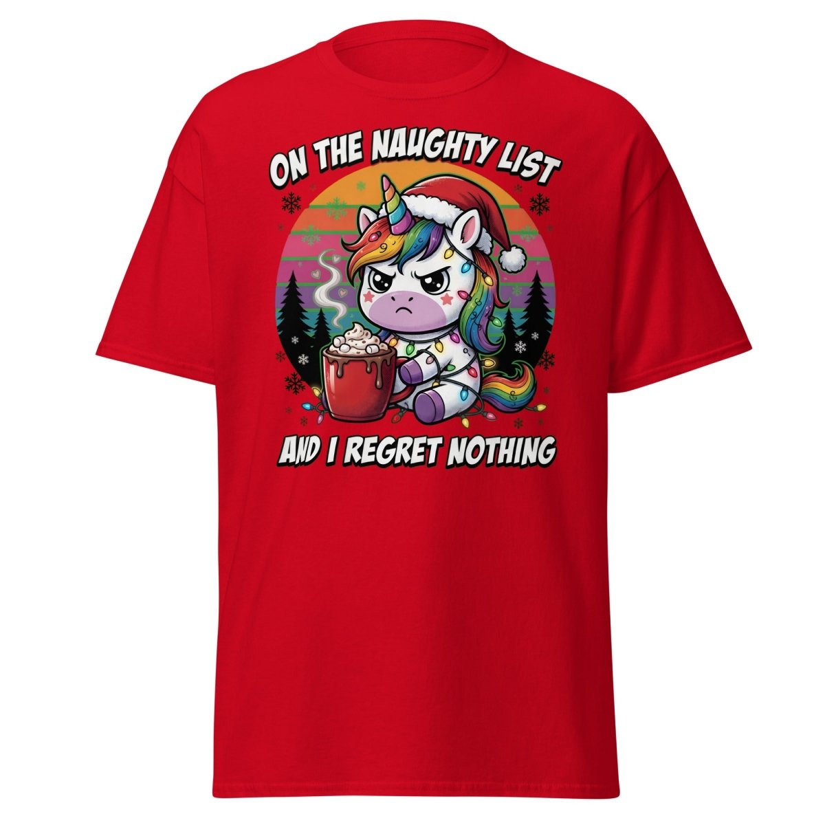 Naughty List Unicorn Christmas T-Shirt - Red - TeeRipple
