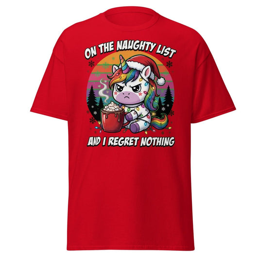 Naughty List Unicorn Christmas T-Shirt - Red - TeeRipple