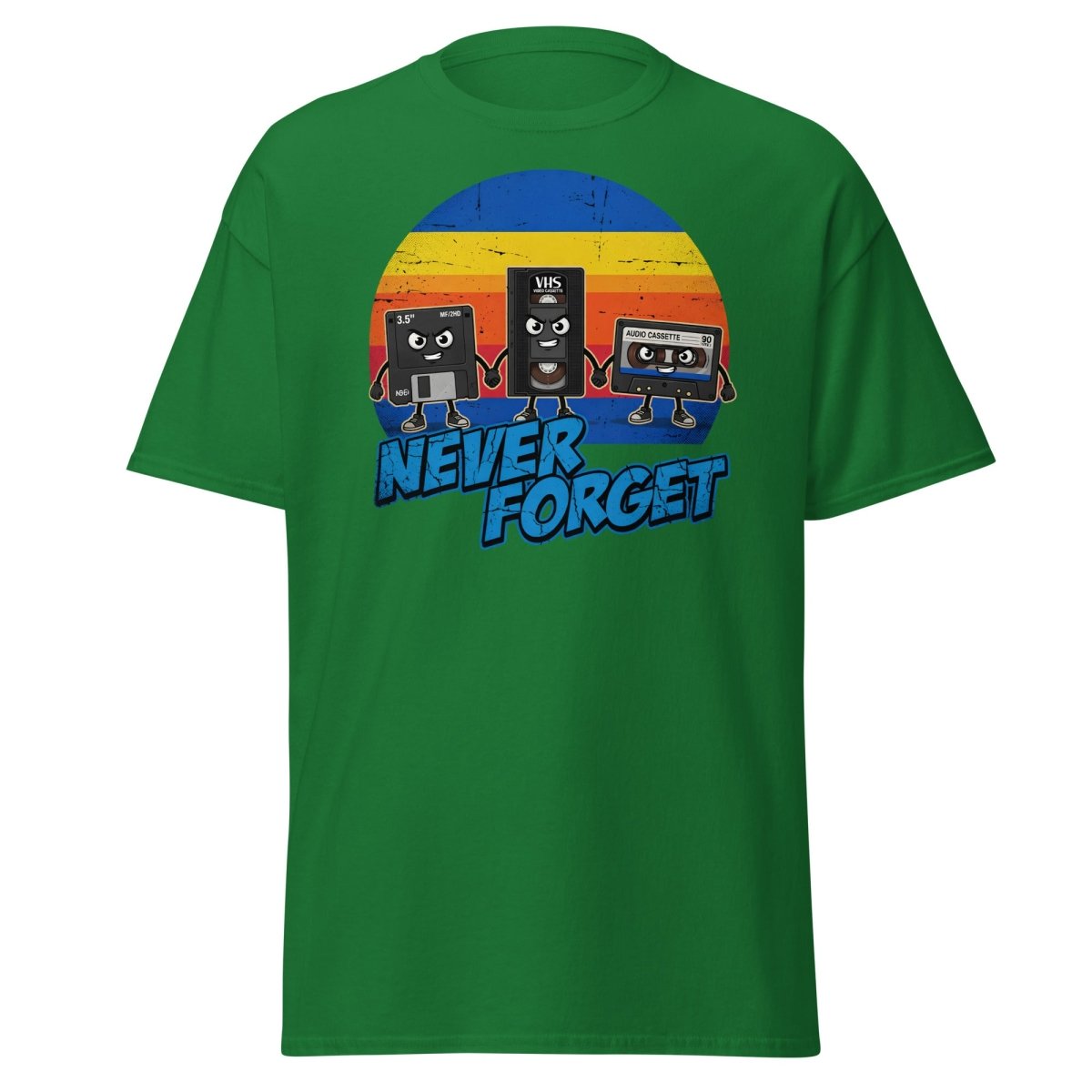 Never Forget 80s Tech T-Shirt - Retro VHS Floppy Disk Tee - Turf Green - TeeRipple