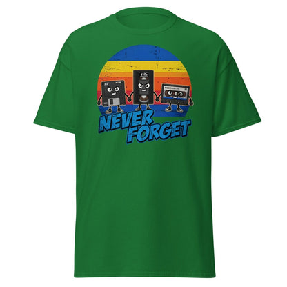 Never Forget 80s Tech T-Shirt - Retro VHS Floppy Disk Tee - Turf Green - TeeRipple