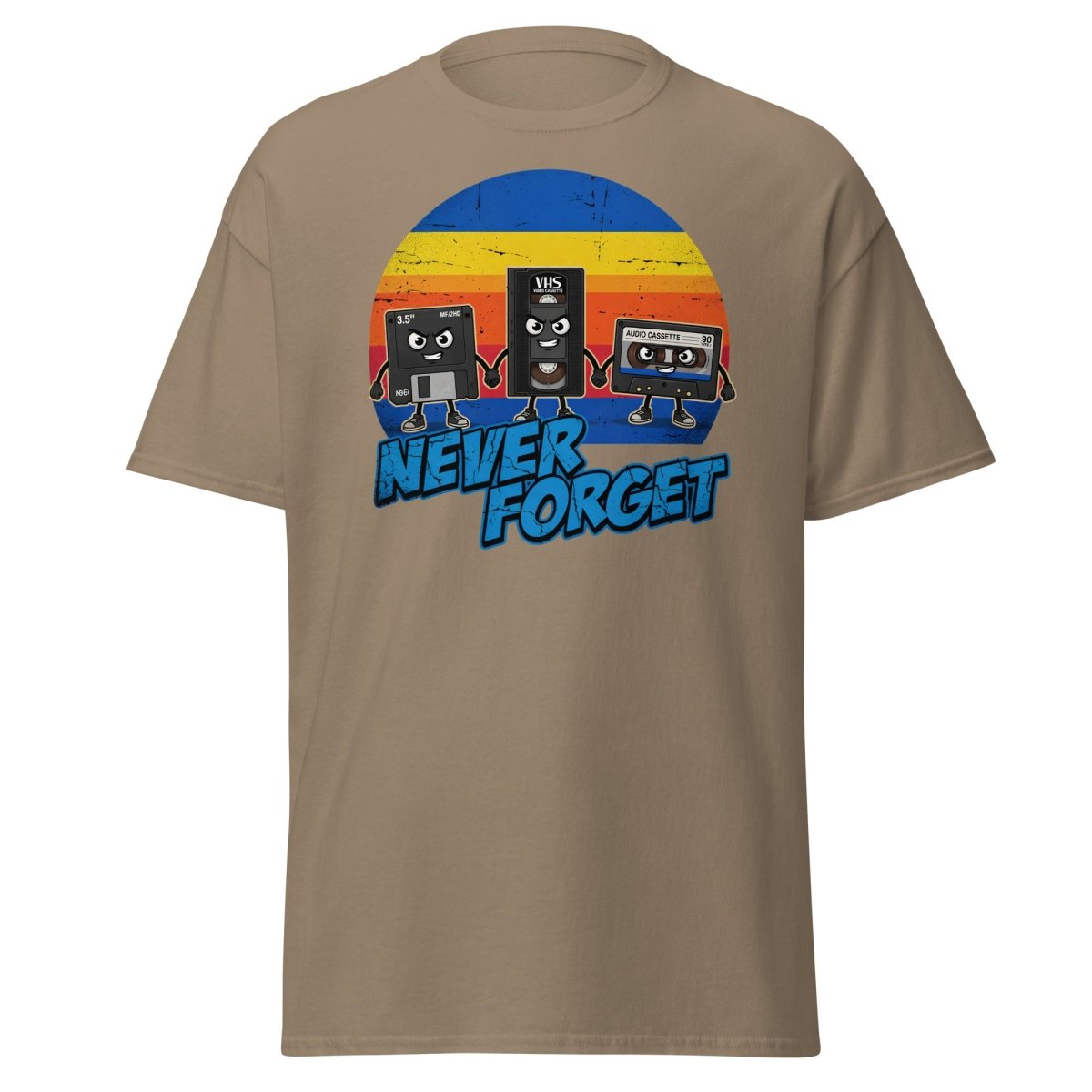 Never Forget 80s Tech T-Shirt - Retro VHS Floppy Disk Tee - Brown Savana - TeeRipple