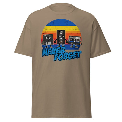 Never Forget 80s Tech T-Shirt - Retro VHS Floppy Disk Tee - Brown Savana - TeeRipple