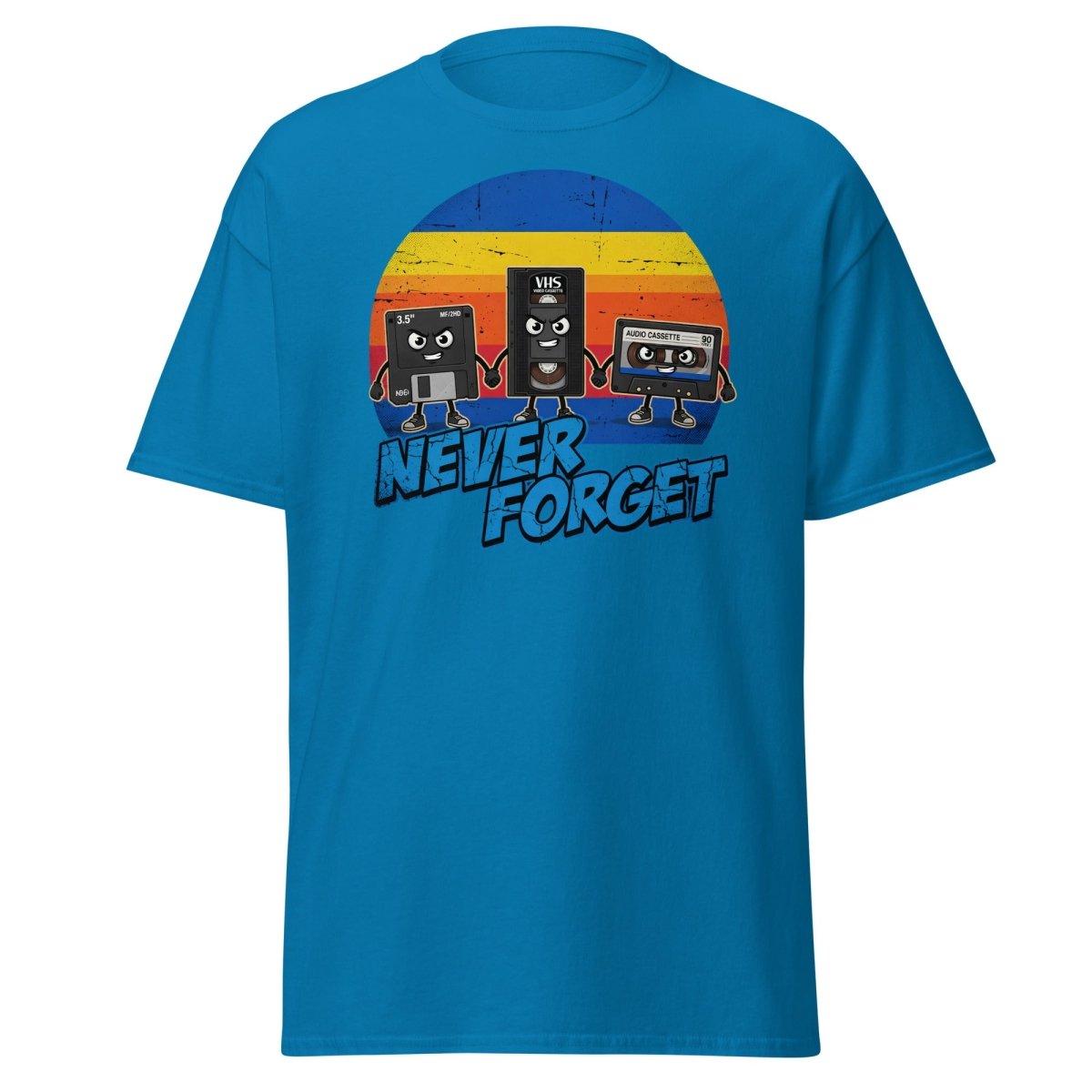 Never Forget 80s Tech T-Shirt - Retro VHS Floppy Disk Tee - Sapphire - TeeRipple